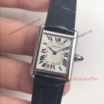 ZF Factory Cartier Tank Louis Replica White Roman Dial Black Leather Watch